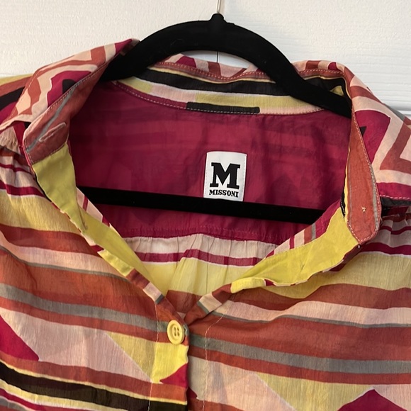 Missoni sheer multi-colored zigzag abstract print button up blouse - Picture 3 of 3